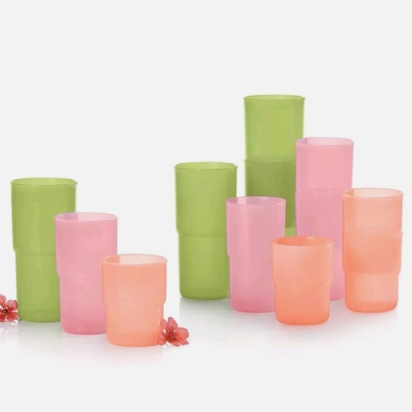 TUPPERWARE 12 Piece Tabletop Tumbler Bouquet Set Spring Colors Green Orange Pink - Picture 4 of 16